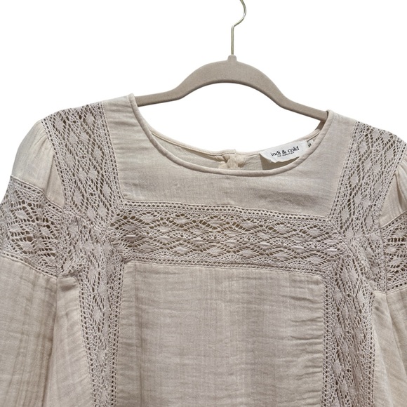 Indi & Cold Cotton Gauze Long Sleeve Top Boho Cottage Prairie Peasant Cream XL - Picture 3 of 12